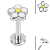 Titanium Internally Threaded Labrets 1.2mm - Steel Daisy Flower