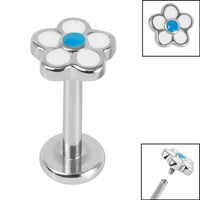 Titanium Internally Threaded Labrets 1.2mm - Steel Daisy Flower