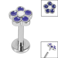 Titanium Internally Threaded Labrets 1.2mm - Steel Daisy Flower