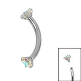Titanium Internally Threaded Claw Set Double Jewelled Micro Curved Bar 1.2mm