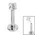 Titanium Threadless Labrets - Titanium (Bend-fit) Claw Set CZ Jewels 1.0mm Gauge - 5-6mm Length