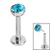 Titanium Threadless Labrets - Titanium (Bend/Push fit) Bezel Set Jewelled Balls 1.0mm Gauge