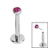Titanium Threadless Labrets - Titanium (Bend/Push fit) Bezel Set Jewelled Balls 0.8mm Gauge
