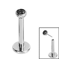 Titanium Threadless Labrets - Titanium (Bend/Push fit) Bezel Set Jewelled Balls 0.8mm Gauge