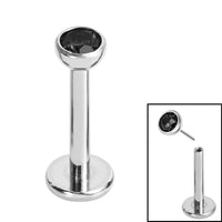 Titanium Threadless Labrets - Titanium (Bend/Push fit) Bezel Set Jewelled Balls 0.8mm Gauge