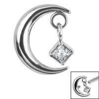 Titanium Crescent Moon and Dangle Jewel Top for Internal Thread shafts in 1.2mm