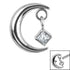 Titanium Crescent Moon and Dangle Jewel Top for Internal Thread shafts in 1.2mm
