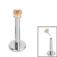 Titanium Threadless Labrets - Titanium (Bend-fit) Claw Set CZ Jewels 1.0mm Gauge - 5-6mm Length
