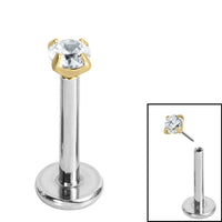 Titanium Threadless Labrets - Gold Titanium (Bend-fit) Claw Set CZ Jewels