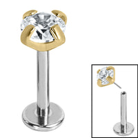 Titanium Threadless Labrets - Gold Titanium (Bend-fit) Claw Set CZ Jewels