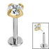 Titanium Threadless Labrets - Gold Titanium (Bend-fit) Claw Set CZ Jewels