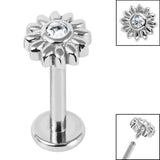 Titanium Internally Threaded Labrets 1.2mm - Steel Bezel Set Jewelled Sunflower