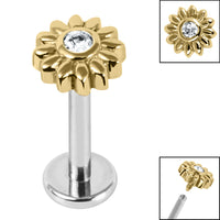 Titanium Internally Threaded Labrets 1.2mm - Steel Bezel Set Jewelled Sunflower
