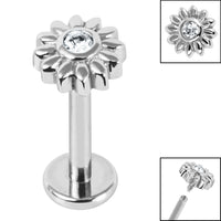 Titanium Internally Threaded Labrets 1.2mm - Steel Bezel Set Jewelled Sunflower