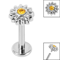 Titanium Internally Threaded Labrets 1.2mm - Steel Bezel Set Jewelled Sunflower
