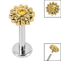 Titanium Internally Threaded Labrets 1.2mm - Steel Bezel Set Jewelled Sunflower
