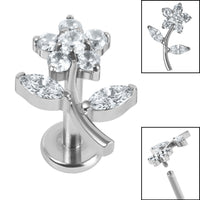 Titanium Internally Threaded Labrets 1.2mm - Titanium Claw Set Jewelled Blossom Flower