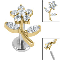 Titanium Internally Threaded Labrets 1.2mm - Titanium Claw Set Jewelled Blossom Flower