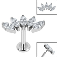 Titanium Internally Threaded Labrets 1.2mm - Titanium Claw Set 5 CZ Jewel Marquise Fan