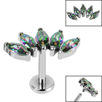 Titanium Internally Threaded Labrets 1.2mm - Titanium Claw Set 5 CZ Jewel Marquise Fan