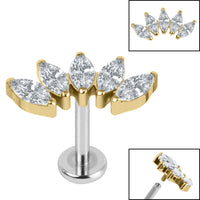 Titanium Internally Threaded Labrets 1.2mm - Gold Titanium Claw Set 5 CZ Jewel Marquise Fan