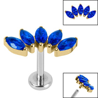 Titanium Internally Threaded Labrets 1.2mm - Gold Titanium Claw Set 5 CZ Jewel Marquise Fan