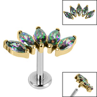 Titanium Internally Threaded Labrets 1.2mm - Gold Titanium Claw Set 5 CZ Jewel Marquise Fan