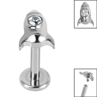 Titanium Internally Threaded Labrets 1.2mm - Titanium Bezel Set Jewelled Rocket Ship
