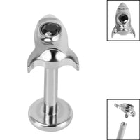 Titanium Internally Threaded Labrets 1.2mm - Titanium Bezel Set Jewelled Rocket Ship