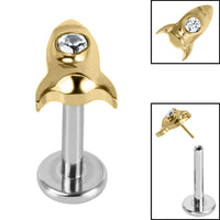 Titanium Threadless Labrets - Titanium (Bend/Push fit) Bezel Set Jewelled Rocket