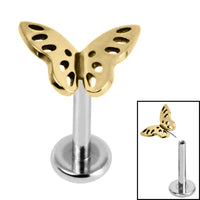 Titanium Threadless Labrets - Titanium (Bend-fit) Fluttering Butterfly