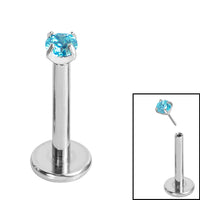 Titanium Threadless Labrets - Titanium (Bend-fit) Claw Set CZ Jewels 1.2mm Gauge - 8-10mm length