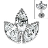 Titanium Claw Set Marquise Jewelled Leaves Trio Top for Internal Thread shafts in 1.2mm