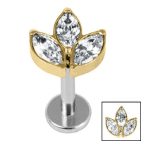 Titanium Internally Threaded Labrets 1.2mm - Titanium Claw Set Marquise Jewelled Leaves Trio