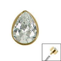 Titanium Bezel Set Jewelled Pear Top for Internal Thread shafts in 1.2mm