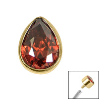 Titanium Bezel Set Jewelled Pear Top for Internal Thread shafts in 1.2mm