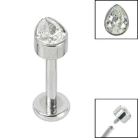 Titanium Internally Threaded Labrets 1.2mm - Titanium Bezel Set Jewelled Pear