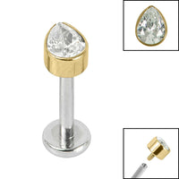 Titanium Internally Threaded Labrets 1.2mm - Titanium Bezel Set Jewelled Pear