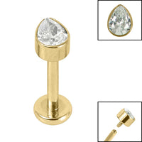 Titanium Internally Threaded Labrets 1.2mm - Titanium Bezel Set Jewelled Pear