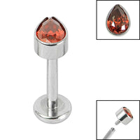 Titanium Internally Threaded Labrets 1.2mm - Titanium Bezel Set Jewelled Pear