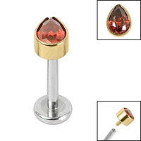 Titanium Internally Threaded Labrets 1.2mm - Titanium Bezel Set Jewelled Pear