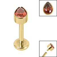 Titanium Internally Threaded Labrets 1.2mm - Titanium Bezel Set Jewelled Pear
