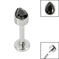 Titanium Internally Threaded Labrets 1.2mm - Titanium Bezel Set Jewelled Pear