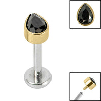 Titanium Internally Threaded Labrets 1.2mm - Titanium Bezel Set Jewelled Pear