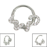 Titanium Pave Set Jewelled Coiled Snake Hinged Clicker Ring