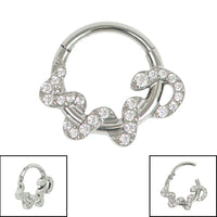 Titanium Pave Set Jewelled Coiled Snake Hinged Clicker Ring