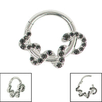 Titanium Pave Set Jewelled Coiled Snake Hinged Clicker Ring