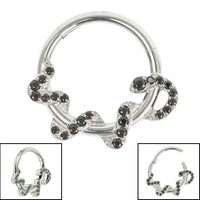 Titanium Pave Set Jewelled Coiled Snake Hinged Clicker Ring