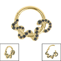 Titanium Pave Set Jewelled Coiled Snake Hinged Clicker Ring