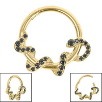 Titanium Pave Set Jewelled Coiled Snake Hinged Clicker Ring